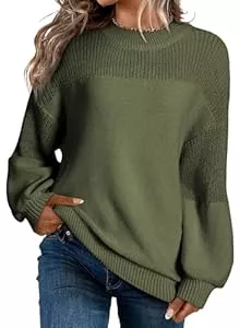 Dokotoo Pullover & Strickmode Dokotoo Damen Pullover Elegant Rundhals Puffärmel Strickpullover Einfarbig Lässig Lose Oberteile Herbst Winterpullover Pulli S-XXL