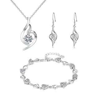 findout Schmuck blaue Kristall Halskette Frauen Schmuck Set CZ Sterling Silber Herzform Anhänger Halskette und Ohrstecker Armbänder Armbänder für Frauen Mädchen mit Silberkette Schmuckschatulle