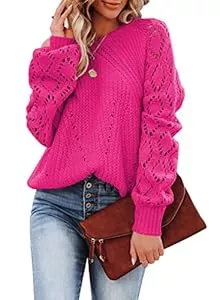 Dokotoo Pullover & Strickmode Dokotoo Damen Strickpullover Elegant Rundhals Pullover Langarm Grobstrick Pulli Herbst Winter Einfarbig Oberteile Tops S-XXL