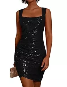 GRACE KARIN Cocktail GRACE KARIN Damen Pailletten Kleid Ärmellos Eckiger Ausschnitt Glitzer Kleid Partykleid Cocktailkleid Mini Kleid