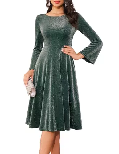 Berylove Cocktail Berylove Partykleid Damen | Silvester Kleid Langarm| Glitzerkleid | Kleid Weihnachten