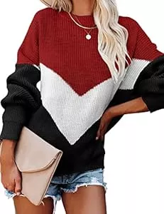 heekpek Pullover & Strickmode heekpek Strickpullover Damen Elegant Pullover Damen Rundhals V-förmig Nähte Streifen Basic Sweater Casual Loose Knit Sweater Herbst und Winter Pullover für Damen