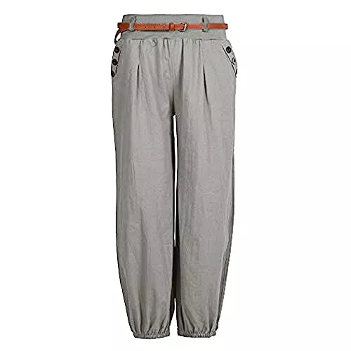 Vertvie Hosen Vertvie Damen Hosen Lang Chino Einfarbig Sommerhose Pumphose Haremshose Aladinhose Pluderhose Baggy Harem Stil Strandhose mit Gürtel