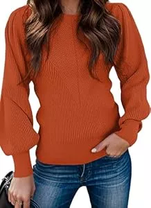 Zeagoo Pullover & Strickmode Zeagoo Pullover Damen Strickpullover Winter Elegant Rundhals Strickpulli mit Puffärmel Sweater Langarm Pulli Herbst Winter Oberteile