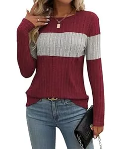 EIRUKON Pullover & Strickmode EIRUKON Pullover Damen Langarmshirt Rundhal Lässige Strickpullover Leichte Sweater Herbst Oberteile Elegant Farbblock Tunika Tops S-XXL