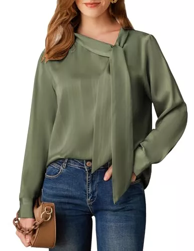 GRACE KARIN Langarmblusen GRACE KARIN Satin Bluse Damen Oberteile Elegant Business Tunika Shirt Lässig Blusen Damen Langarm Casual