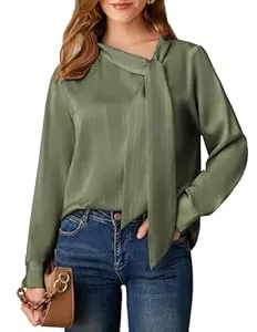 GRACE KARIN Langarmblusen GRACE KARIN Satin Bluse Damen Oberteile Elegant Business Tunika Shirt Lässig Blusen Damen Langarm Casual