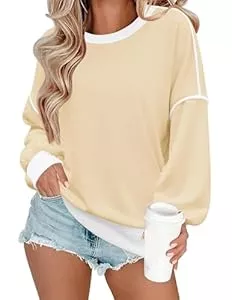 Zeagoo Pullover & Strickmode Zeagoo Sweatshirt Damen Pullover Rundhals Langarmshirt Casual Oberteile Tops Basic T-Shirt Elegant Pulli Herbst Winter Ohne Kapuze