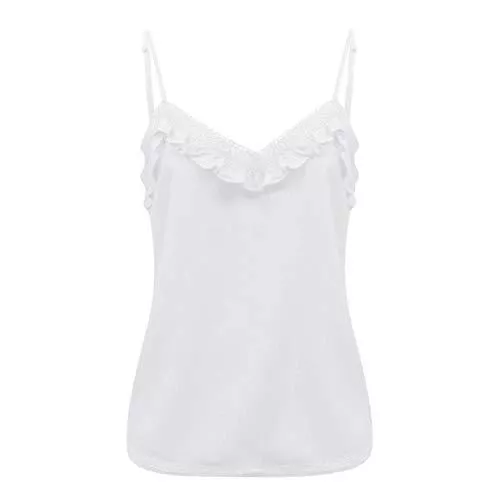 YANGPP Tops YANGPP Tanktop Frauen Sommer Weiß Massiv Spitze Leibchen Top V-Ausschnitt Riemchen Ärmellose Frau T-Shirt Beach Sports Tops