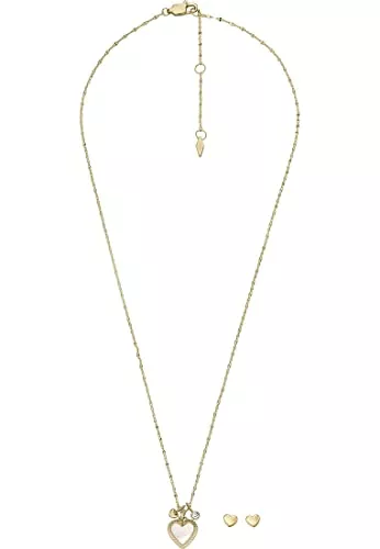 Fossil Schmuck Fossil Set aus Halskette und Ohrringen für Damen, weißes Perlmutt, Halskette und Ohrringe Set