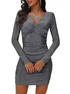 MISS MOLY Cocktail MISS MOLY Damenkleider Glitzer V Ausschnitt Festliche Kleider Lang Glitzer Ballkleider Business Vintage Party Kleid