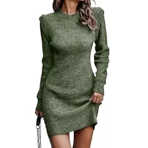 Generisch Freizeit Strickkleid Damen Herbst Winter Langarm Elegant Pulloverkleid Baumwolle Knielang Winterkleid Sexy Langarm Wollkleid Oversize Pullikleid Casual Herbstkleid Pullover Kleid