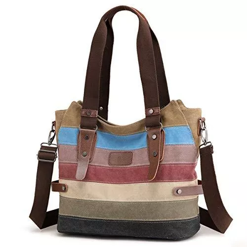 Travistar Taschen & Rucksäcke Travistar Damen Handtaschen Multi-Color-Striped Canvas Damen Hobos Schultertasche Shopper Tasche