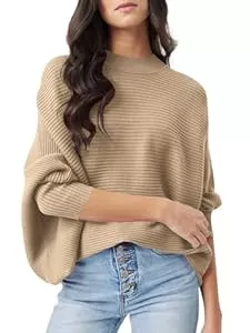 Imily Bela Pullover & Strickmode Imily Bela Pullover Damen Fledermausärmel Strickpullover Oversized Jumper Lose Gestrickte Pullis Hoher Kragen Sweater Elegant.