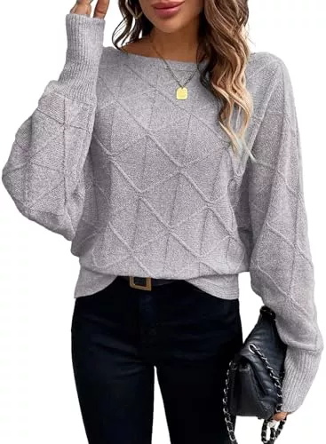 BLENCOT Pullover & Strickmode BLENCOT Damen Strickpullover Rundhals Pullover Herbst Winter Leicht Pulli Fledermaus Ärmel Oberteile