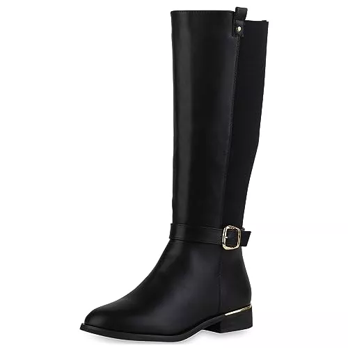 VAN HILL Stiefel VAN HILL Damen Reiterstiefel Leicht Gefüttert mit Blockabsatz Schnallen