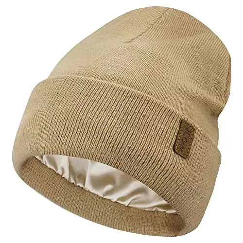 Bequemer Laden Hüte & Mützen Bequemer Laden Damen Winter Warm Beanie Mütze Strickmütze mit Satin Gefüttert Thermo Wintermütze Lässig Mützen Cap