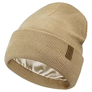 Bequemer Laden Hüte & Mützen Bequemer Laden Damen Winter Warm Beanie Mütze Strickmütze mit Satin Gefüttert Thermo Wintermütze Lässig Mützen Cap