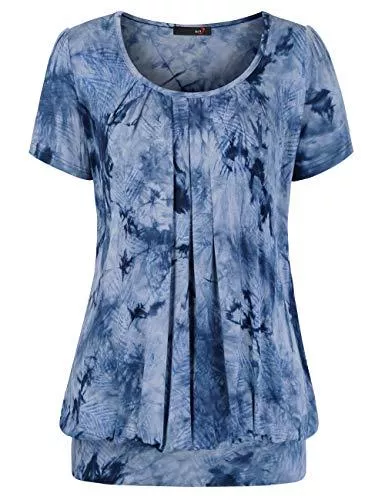 DJT FASHION Kurzarmblusen DJT FASHION Damen Falten Kurzarm T-Shirt Kurzarmshirt Rundhals Stretch Tunika