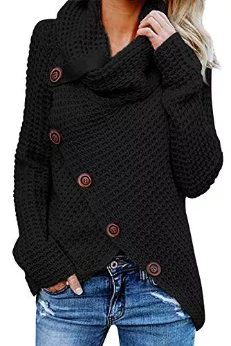Tuopuda Pullover & Strickmode Tuopuda Damen Strickjacke Warm Strickpullover Oversize Rollkragen Pullover Grobstrick Winterjacke Winterpullover Strickpulli Sweater Lang Outwear Casual Sweatshirt Asymmetrie Oberteil S-XL