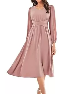 GRACE KARIN Cocktail GRACE KARIN 2024 Damen Langarm A-Linie Cocktailkleid Casual V-Ausschnitt Wickelkleid Elegant für Hochzeit Party