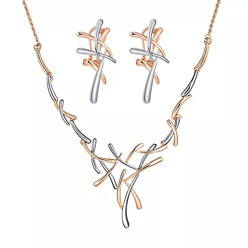 Epinki Schmuck Epinki Damen Schmuck-Set, Edelstahl Baum Geäst Form Ohrringe Halskette 43+5.5CM