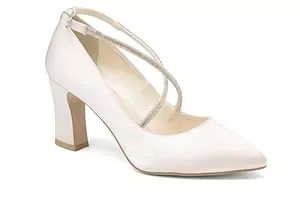 Rusttler High Heels Rusttler Butdam Brautschuhe Damen Hochzeit mit Rhinestone Blockabsatz ZUZA Satin Ivory/Creme