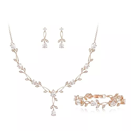EVER FAITH Schmuck EVER FAITH Hochzeit Schmuck Set für Braut Brautjungfer Teardrop Cubic Zirkonia Blatt Rebe Braut Prom Halskette baumeln Ohrringe Armband Set für Damen