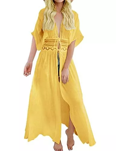 FANCYINN Bademode FANCYINN Damen Sommer Cover up Bikini Maxi Strandkleid Boho Kimono Lang Strand Cardigan Leichte Strickjacke Beachwear