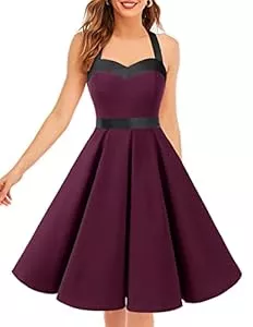 DRESSTELLS Cocktail DRESSTELLS Damen Neckholder 1950er Vintage Cocktailkleid Rockabilly Kleider Faltenrock Knielang