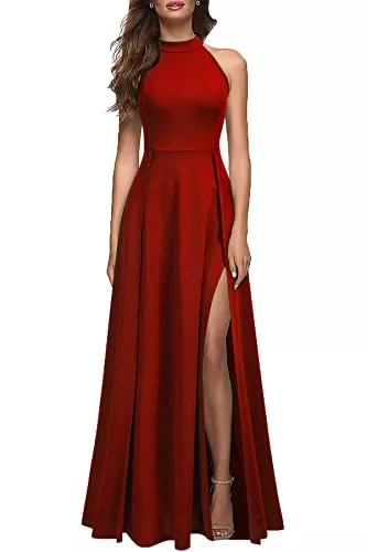 MUSHARE Cocktail MUSHARE Damen Neckholder Sexy Split Cocktail Party Maxi Langes formelles Kleid