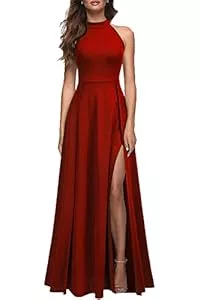 MUSHARE Cocktail MUSHARE Damen Neckholder Sexy Split Cocktail Party Maxi Langes formelles Kleid