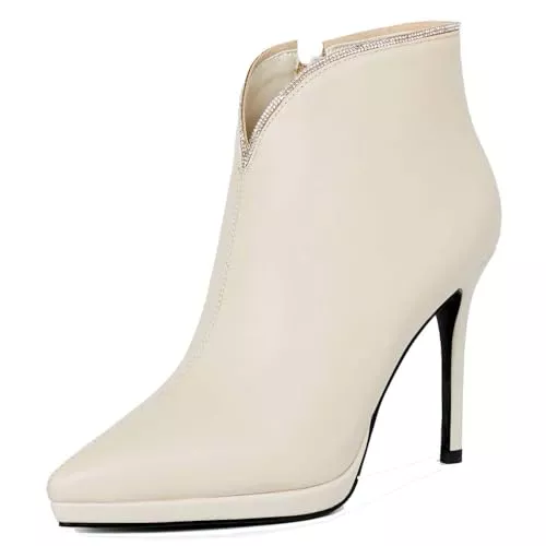 aanieshoeya Stiefel aanieshoeya Stiefeletten Damen Elegant Leder Kurzschaft Stiefel Ankle Boots for Women High Heels Absatz Plateau