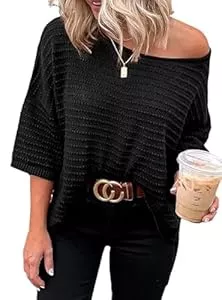 Cuptacc Pullover & Strickmode Cuptacc Pullover Damen 3/4 Ärmel Rundhals Oberteil Locker Strickpullover Damen Elegant