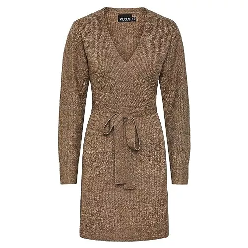 PIECES Freizeit PIECES Damen Pcellen Ls Wrap Knit Dress Noos Bc