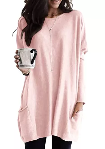 EFOFEI Pullover & Strickmode EFOFEI Frauen Casual Sweatshirt Langer Saum Party Bluse Casual Slim Rundhals Sweatshirt Knielangen Poncho Bluse