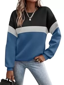 Minetom Pullover & Strickmode Minetom Pullover Damen Sweatshirt Farbblock Langarm Rundhals Pulli Herbst Winter Frauen Locker Casual Oberteil Sport Streetwear Sweatshirts ohne Kapuze Langarmshirt