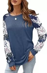 Odosalii Langarmshirts Odosalii Damen Pullover Casual Blumen Langarmshirt Rundkragen Oberteile Elegant Shirt Bluse Tunika Top