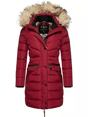 Navahoo Mäntel Navahoo Damen Wintermantel Warmer Steppmantel lang mit Abnehmbarer Kunstfell-Kapuze Paula XS-5XL