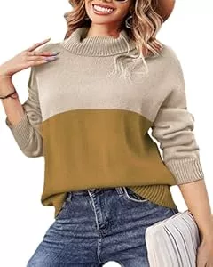 Rayson Pullover & Strickmode Rayson Women's Turtleneck Pullover Fashion Colour Block Knitwear Elegant Knitted Long Sleeved Jumper Autumn Winter Warm Jumper Lässige Oberteile