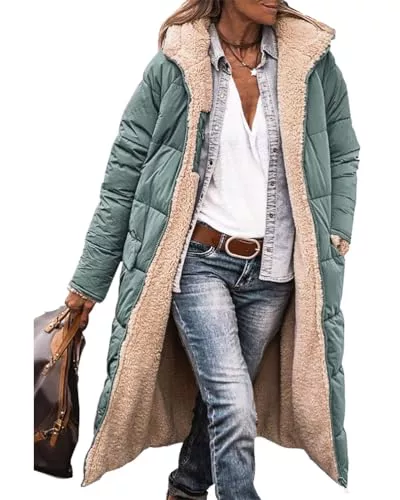 ORANDESIGNE Mäntel ORANDESIGNE Damen Warm Wintermäntel Reversibel Sherpa Fleece Lang Pufferjacken mit Kapuze Frauen Oberbekleidung Outdoorjacke Steppjacke Steppmantel