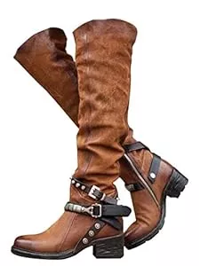 Minetom Stiefel Minetom Damen Hohe Stiefel Winter Schuhe mit Absatz Kunstleder Schnalle Langschaft Overknee Stiefel Kniehohe High Heels Lang Boots