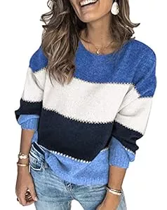 ANCAPELION Pullover & Strickmode ANCAPELION Ancapelio Damen Grobstrick Pullover Casual Stricken Sweater Lange Ärmel Pulli Farbblock Sweatshirt Elegant Jumper Rundhals Lose Oberteile Herbst Winter Outwear für Frauen