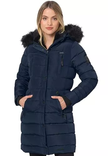 Navahoo Mäntel Navahoo Winterjacke Damen - Wasserabweisend, Warm, Kapuze, Winddicht - Wintermantel Lang, Mantel Frauen, Teddyfell gefüttert - Stehkragen, 7 Taschen, verlängerter Zipper