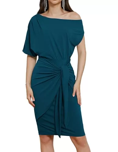 GRACE KARIN Cocktail GRACE KARIN Damen Elegant Bodycon Kleid EIN-Schulter Cocktailkleid Gerüschtes Wickelkleid Business Party Kleid