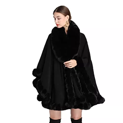 Cool&D Strickjacken Cool&D Damen Poncho Cape Winter Umhang Strickjacken mit Kunstfell Kragen