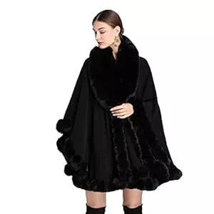 Cool&D Strickjacken Cool&D Damen Poncho Cape Winter Umhang Strickjacken mit Kunstfell Kragen