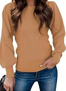 Zeagoo Pullover & Strickmode Zeagoo Pullover Damen Strickpullover Winter Elegant Rundhals Strickpulli mit Puffärmel Sweater Langarm Pulli Herbst Winter Oberteile