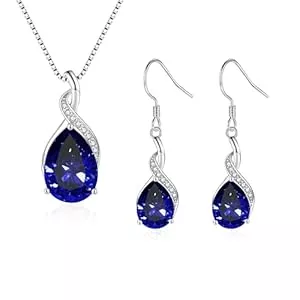 Loutade Schmuck Loutade Silber Schmuckset für Damen, 925 Sterling Silber Wassertropfen Schmuckset, Unendlichkeit Tropfenfürm Anhänger mit 45 + 5cm Silberkette &amp; Ohrhänger Set für Geburtstag Muttertag Hochzeitstag