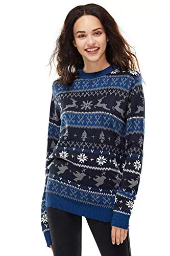 U LOOK UGLY TODAY Pullover & Strickmode U LOOK UGLY TODAY Hässlicher Weihnachtspullover Damen Unisex lustig Chunky Fair Isle Gestrickter Festlicher Pullover Ugly Christmas Sweater für Party